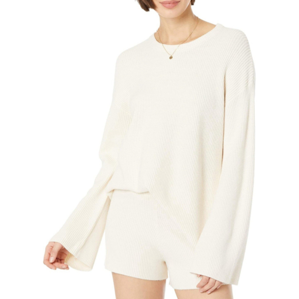 The Drop Women's Alice Crew-Neck Back-Slit Ribbed Pullover Sweater S